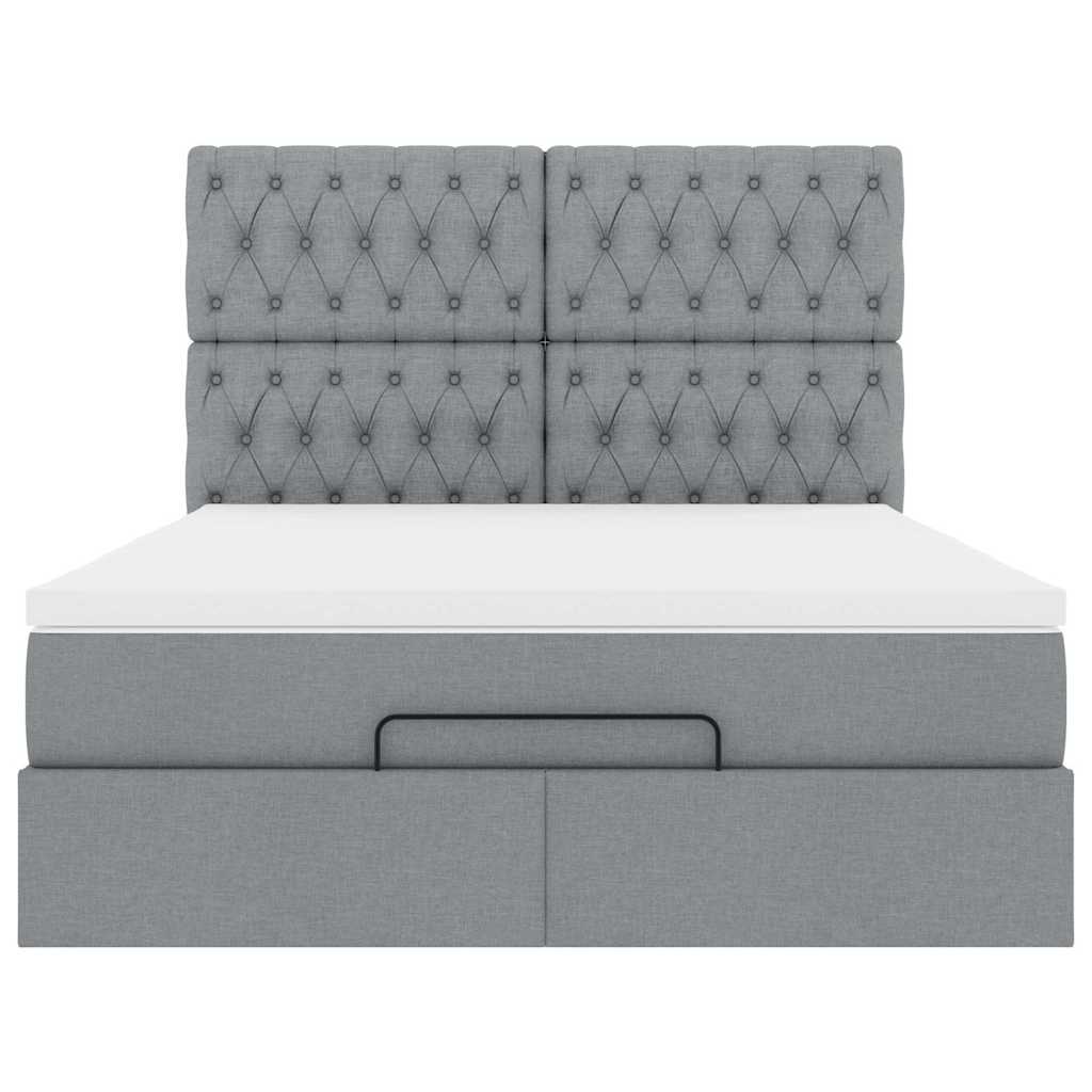 Ottoman-Bett mit Matratze & LEDs Hellgrau 140x200 cm Stoff