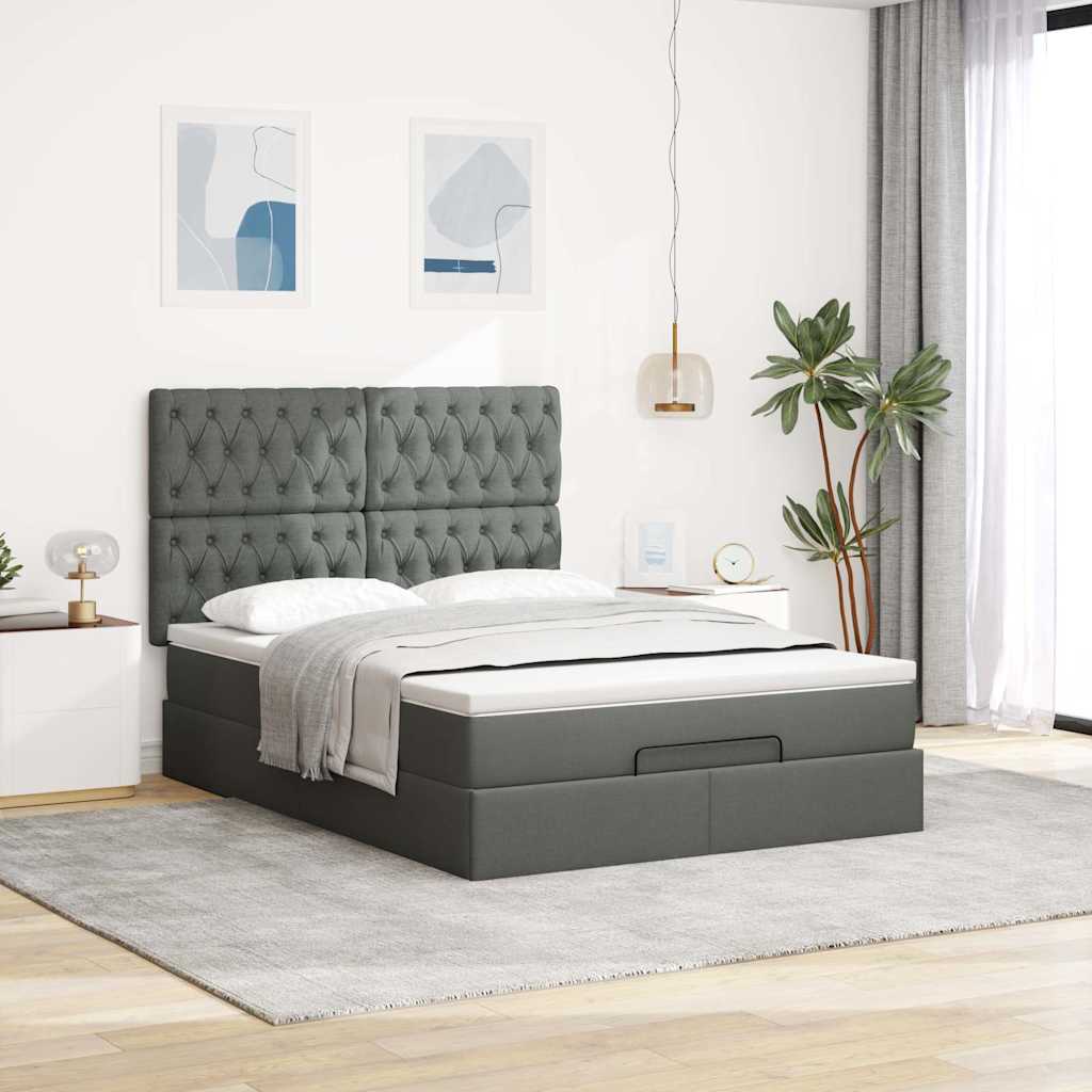 Ottoman-Bett mit Matratze & LEDs Dunkelgrau 140x200 cm Stoff