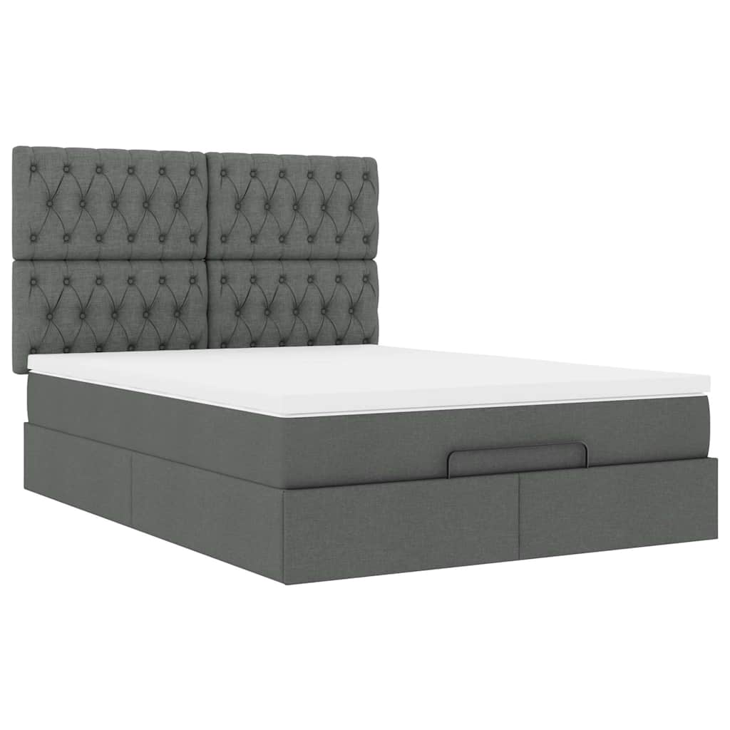 Ottoman-Bett mit Matratze & LEDs Dunkelgrau 140x200 cm Stoff