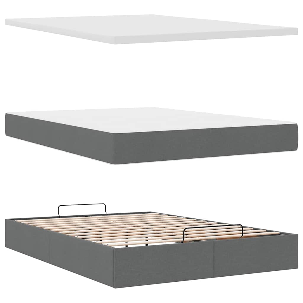 Ottoman-Bett mit Matratze & LEDs Dunkelgrau 140x200 cm Stoff