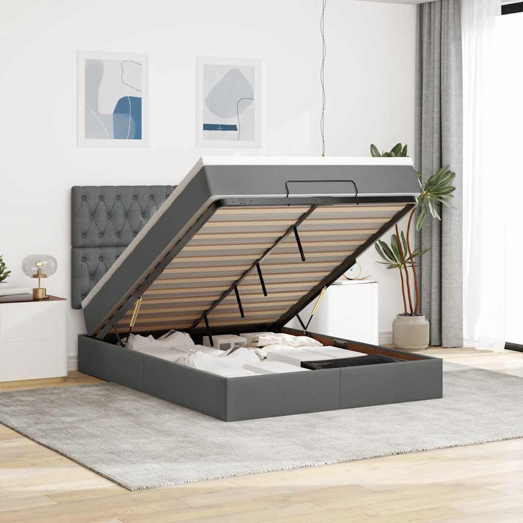 Ottoman-Bett mit Matratze & LEDs Dunkelgrau 140x200 cm Stoff