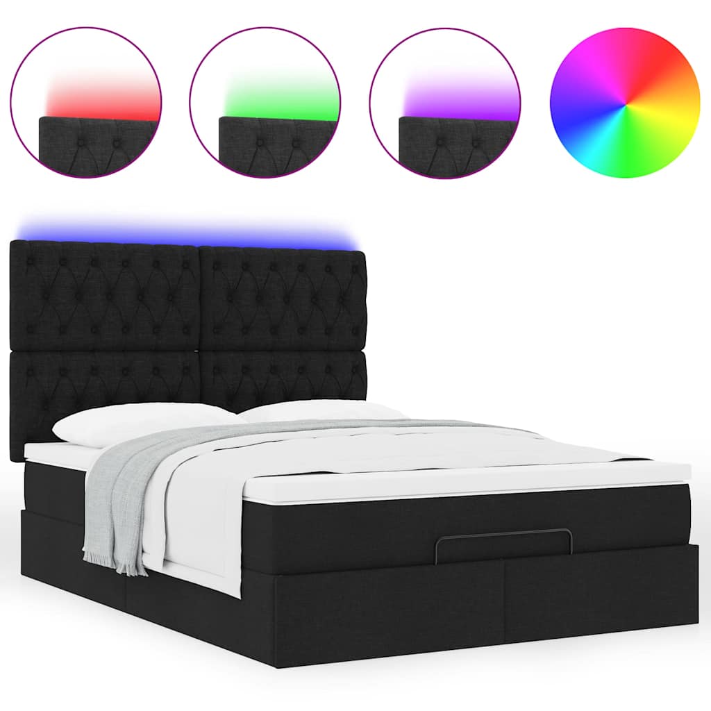 Ottoman-Bett mit Matratze & LEDs Schwarz 140x200 cm Stoff