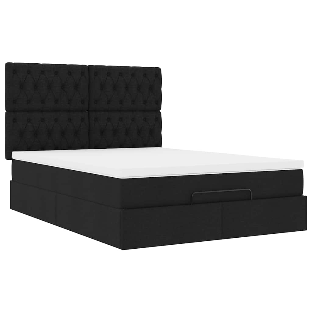 Ottoman-Bett mit Matratze & LEDs Schwarz 140x200 cm Stoff