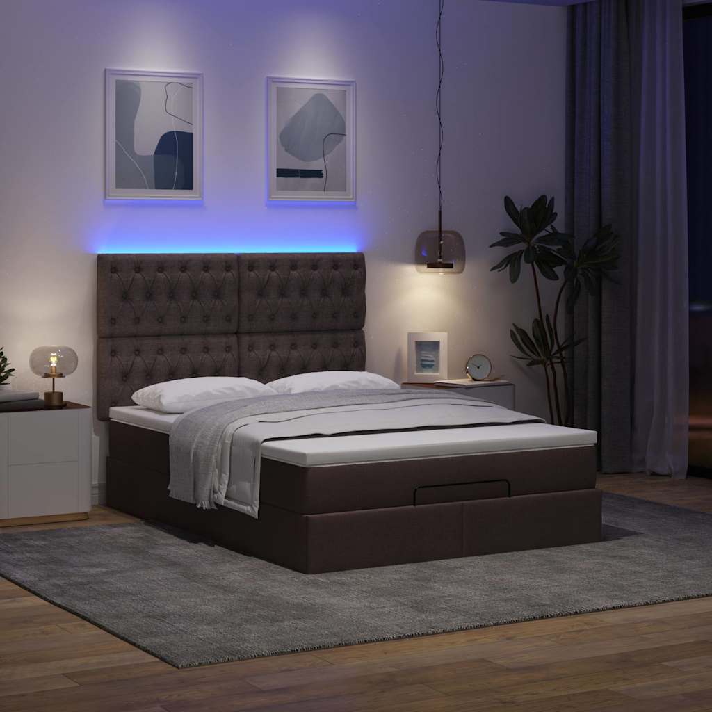 Ottoman-Bett mit Matratze & LEDs Dunkelbraun 140x200 cm Stoff