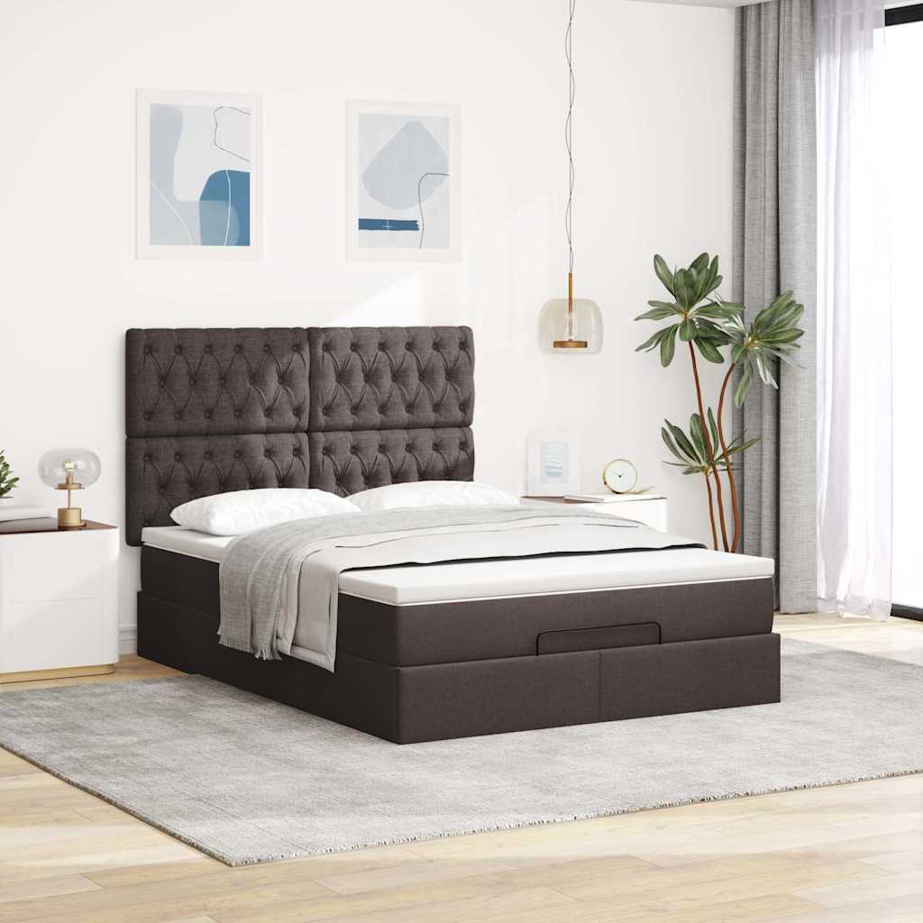 Ottoman-Bett mit Matratze & LEDs Dunkelbraun 140x200 cm Stoff