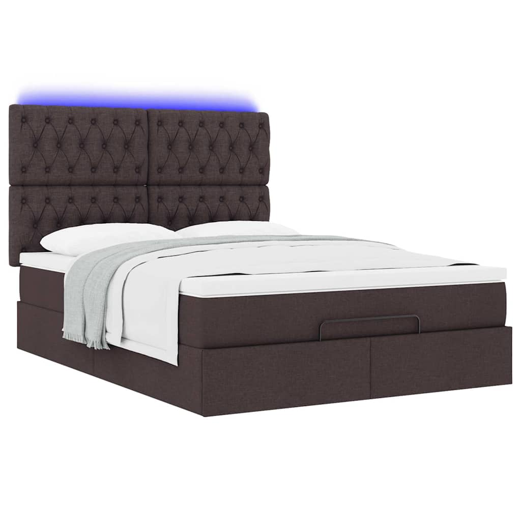 Ottoman-Bett mit Matratze & LEDs Dunkelbraun 140x200 cm Stoff