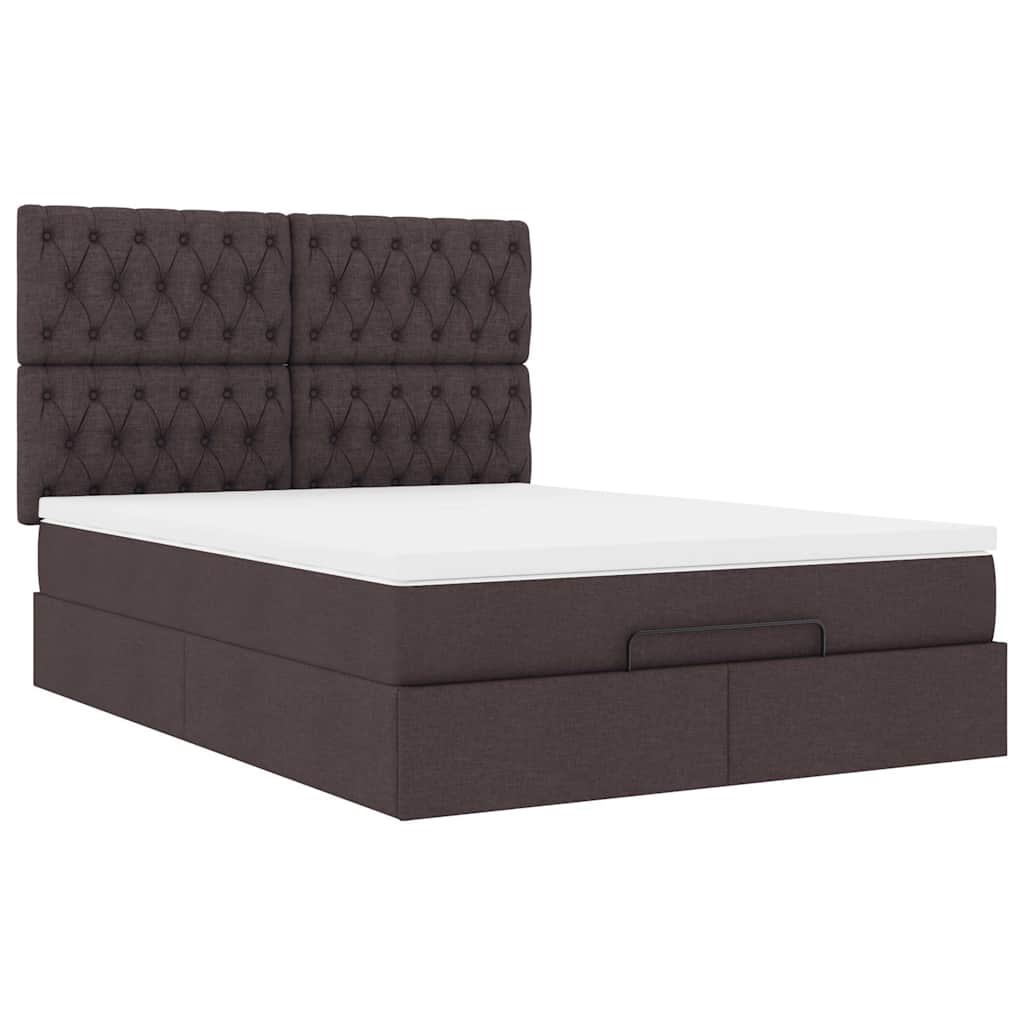 Ottoman-Bett mit Matratze & LEDs Dunkelbraun 140x200 cm Stoff