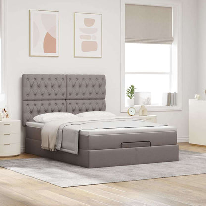 Ottoman-Bett mit Matratze & LEDs Taupe 140x200 cm Stoff