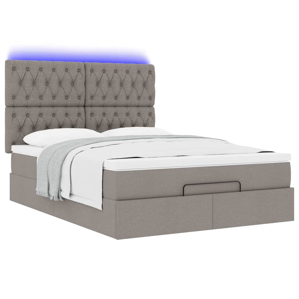 Ottoman-Bett mit Matratze & LEDs Taupe 140x200 cm Stoff