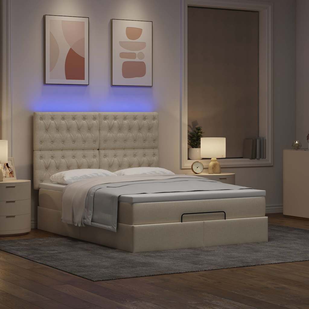 Ottoman-Bett mit Matratze & LEDs Creme 140x200 cm Stoff