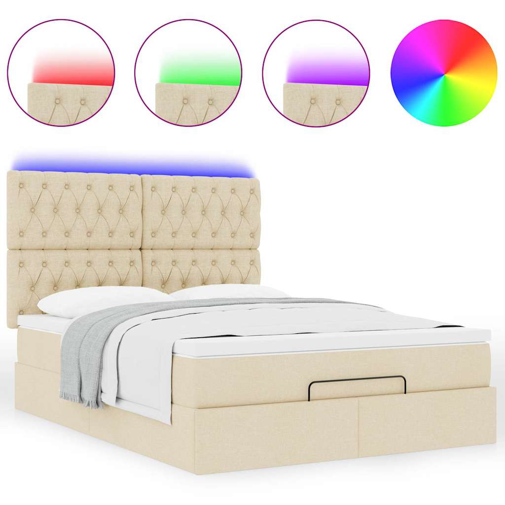 Ottoman-Bett mit Matratze & LEDs Creme 140x200 cm Stoff