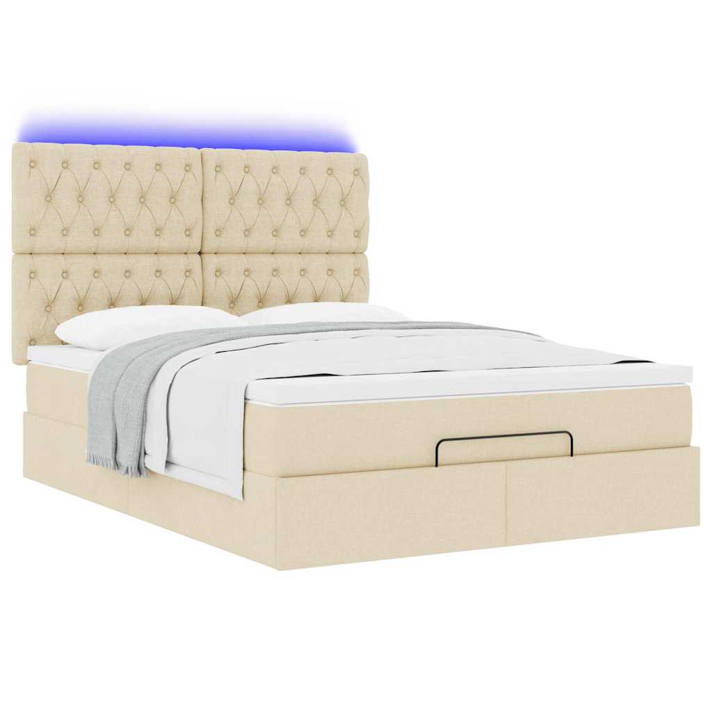 Ottoman-Bett mit Matratze & LEDs Creme 140x200 cm Stoff