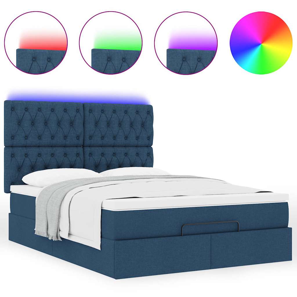 Ottoman-Bett mit Matratze & LEDs Blau 140x200 cm Stoff