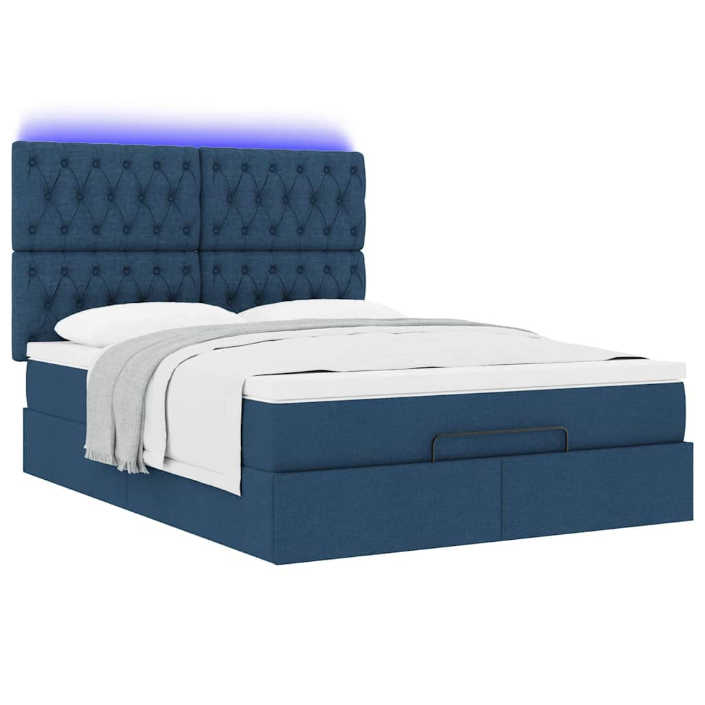 Ottoman-Bett mit Matratze & LEDs Blau 140x200 cm Stoff