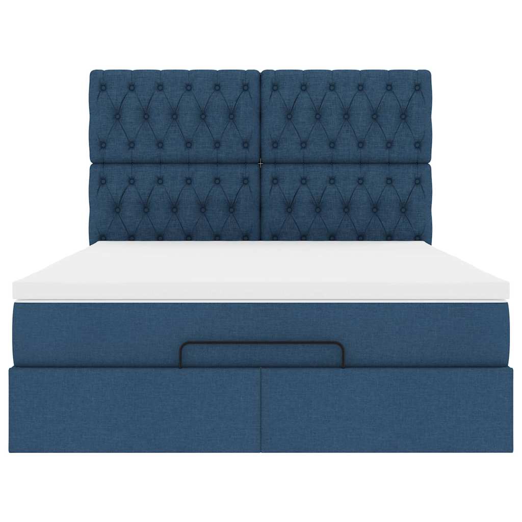 Ottoman-Bett mit Matratze & LEDs Blau 140x200 cm Stoff