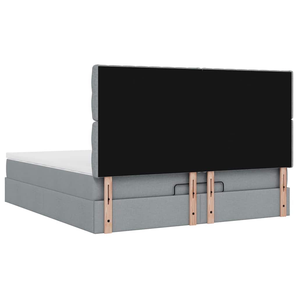 Ottoman-Bett mit Matratze & LEDs Hellgrau 160x200 cm Stoff