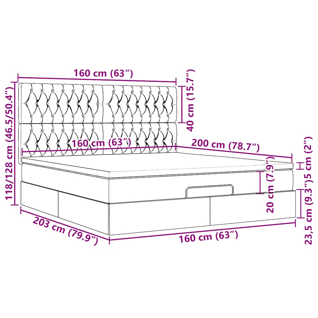 Ottoman-Bett mit Matratze & LEDs Dunkelgrau 160x200 cm Stoff