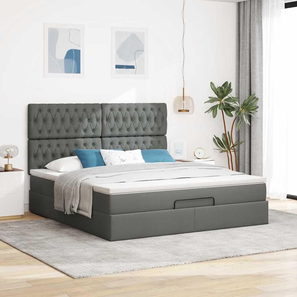 Ottoman-Bett mit Matratze & LEDs Dunkelgrau 160x200 cm Stoff