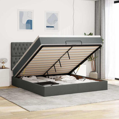 Ottoman-Bett mit Matratze & LEDs Dunkelgrau 160x200 cm Stoff