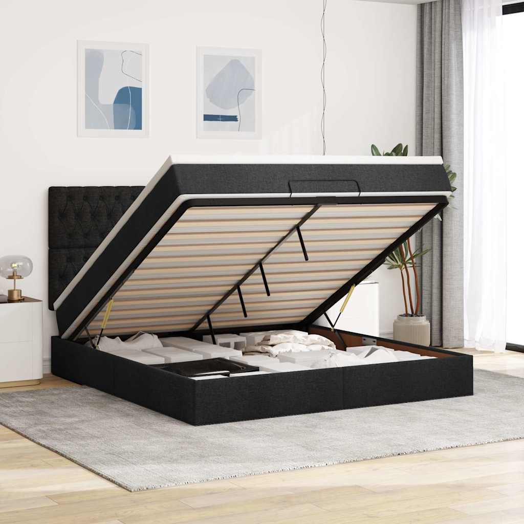 Ottoman-Bett mit Matratze & LEDs Schwarz 160x200 cm Stoff