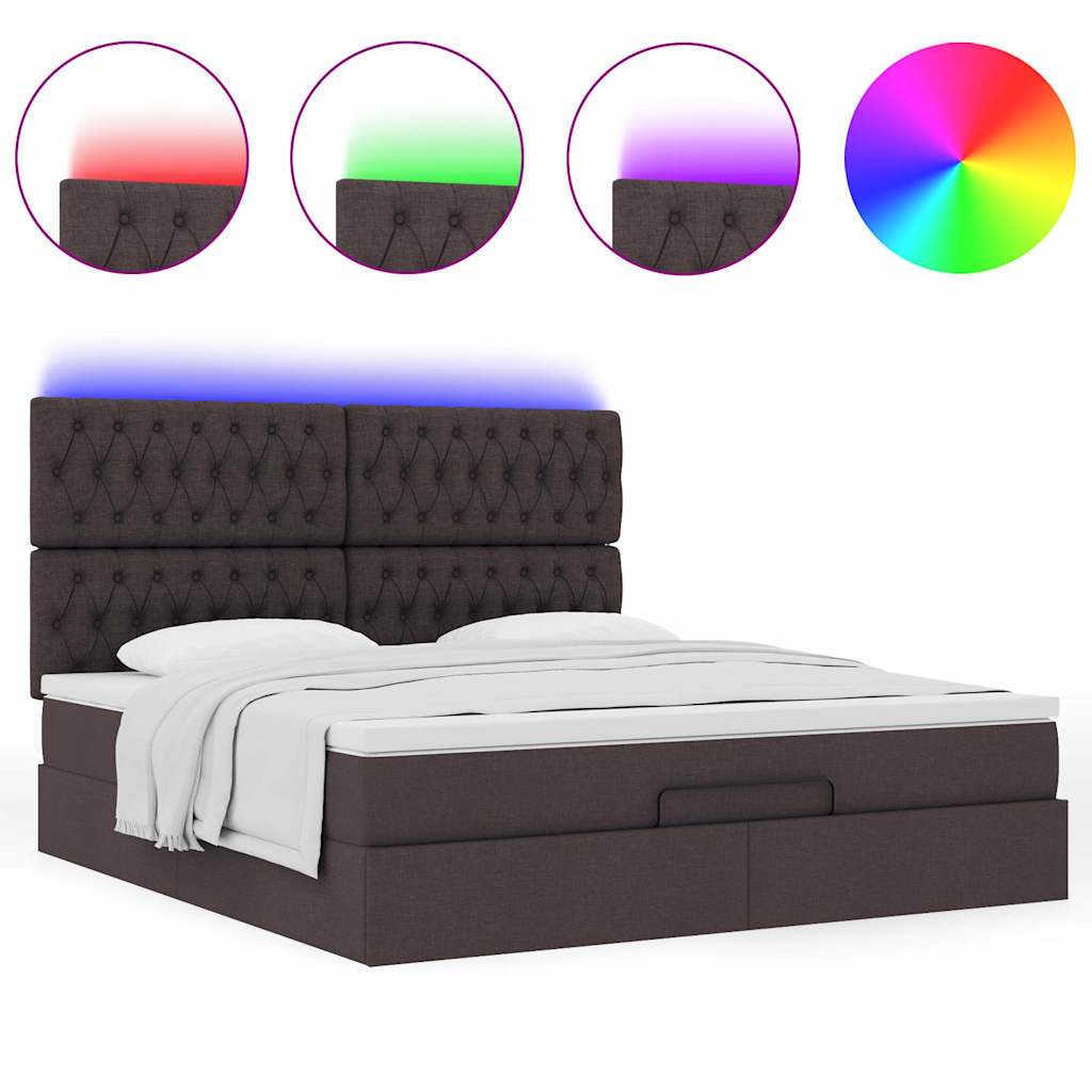 Ottoman-Bett mit Matratze & LEDs Dunkelbraun 160x200 cm Stoff