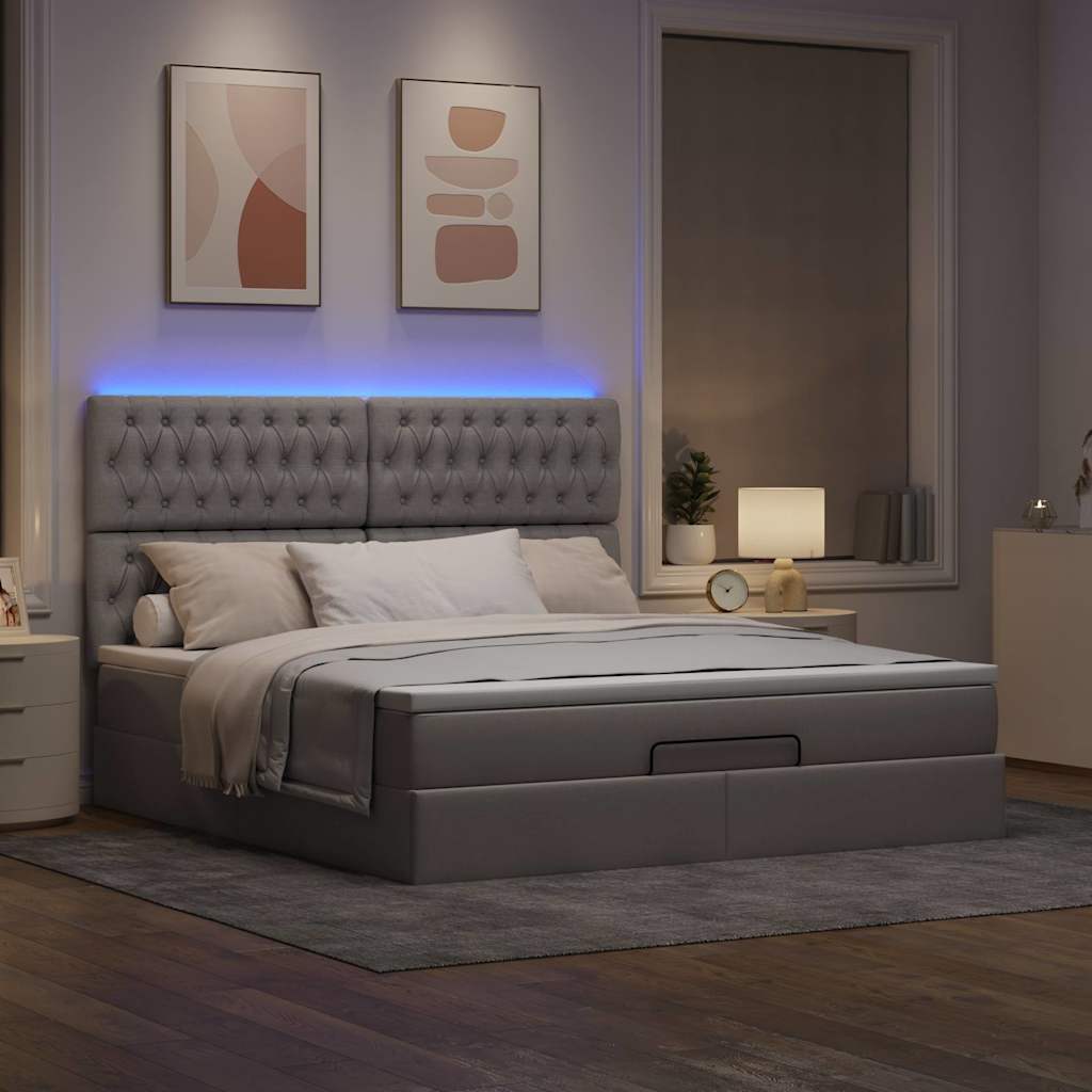 Ottoman-Bett mit Matratze & LEDs Taupe 160x200 cm Stoff