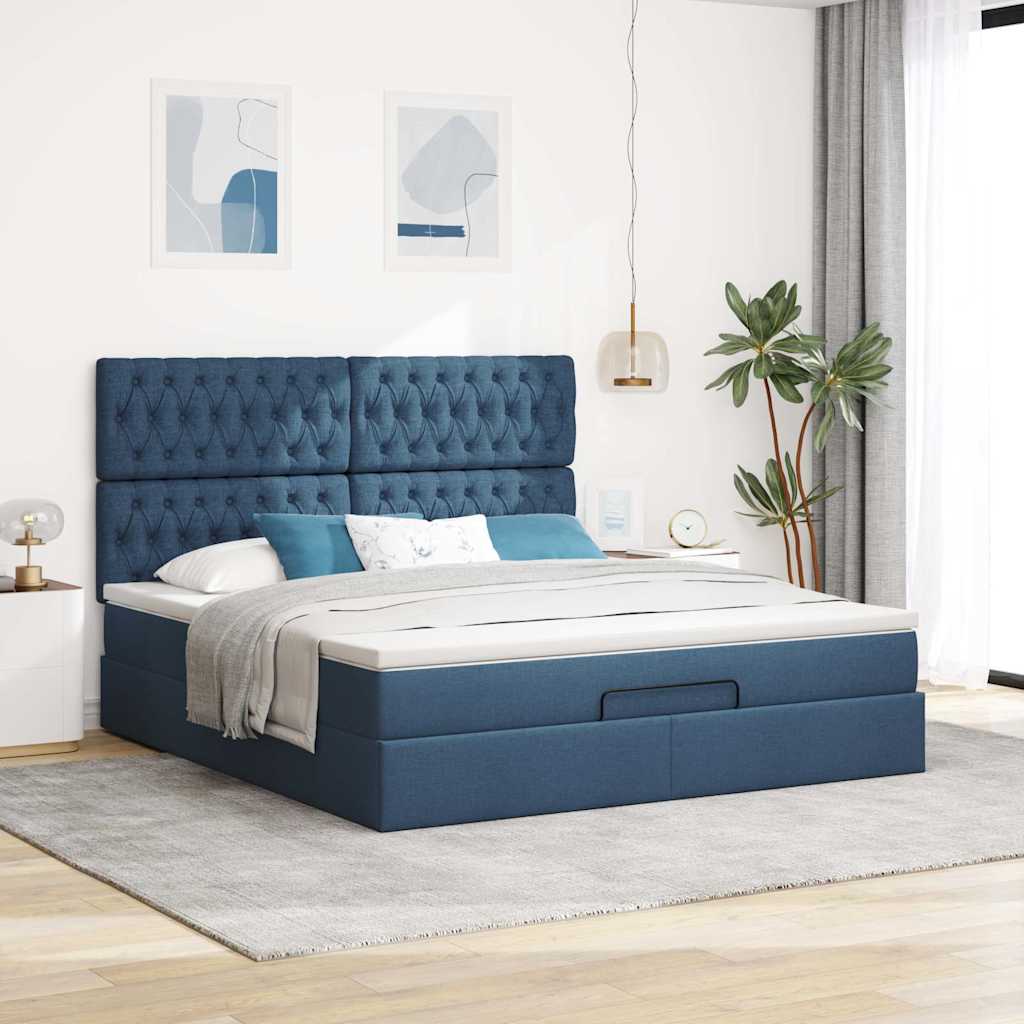 Ottoman-Bett mit Matratze & LEDs Blau 160x200 cm Stoff