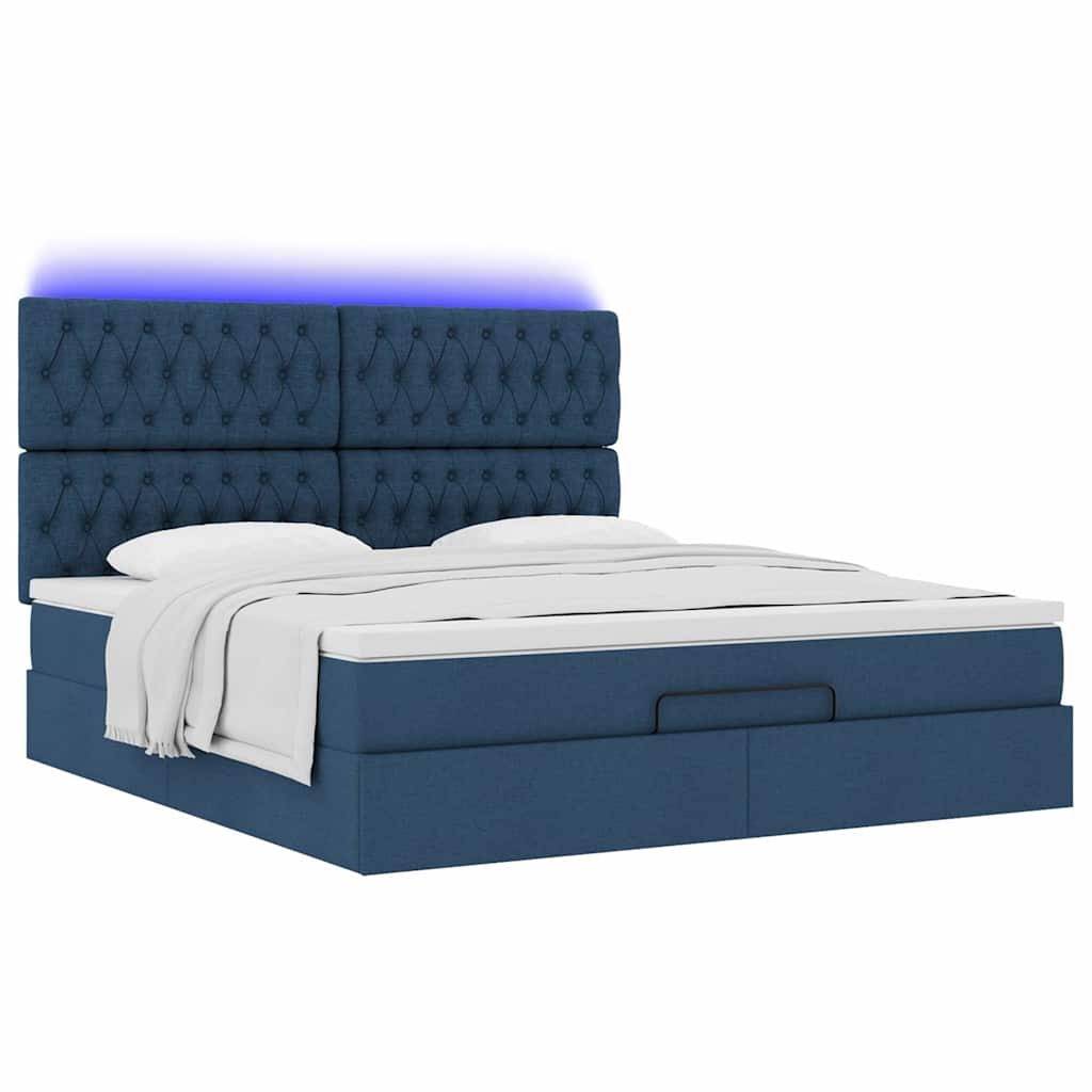 Ottoman-Bett mit Matratze & LEDs Blau 160x200 cm Stoff