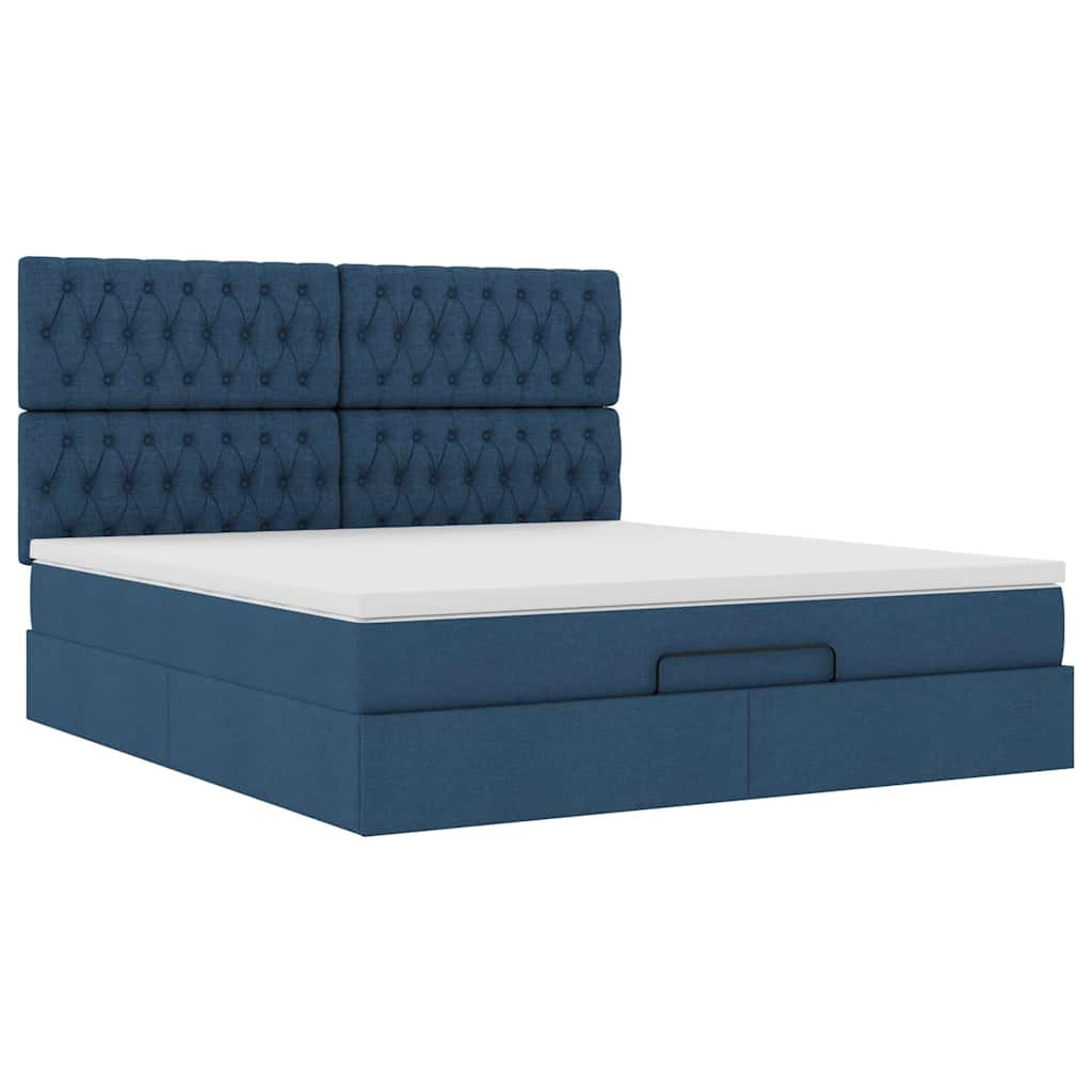 Ottoman-Bett mit Matratze & LEDs Blau 160x200 cm Stoff