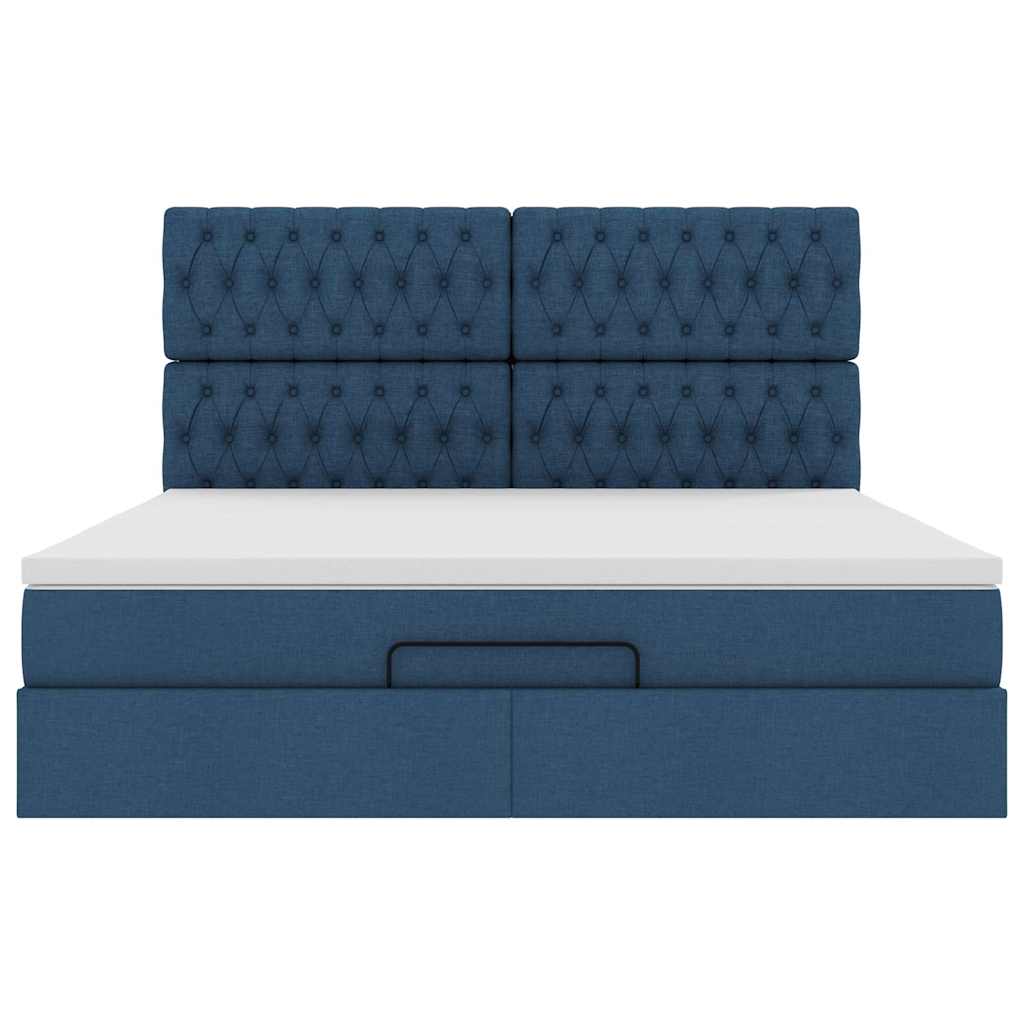 Ottoman-Bett mit Matratze & LEDs Blau 160x200 cm Stoff