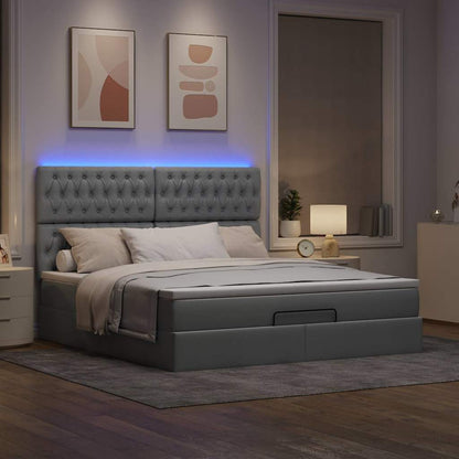 Ottoman-Bett mit Matratze & LEDs Hellgrau 180x200 cm Stoff