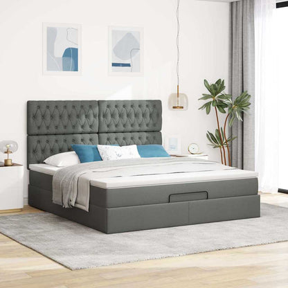 Ottoman-Bett mit Matratze & LEDs Dunkelgrau 180x200 cm Stoff