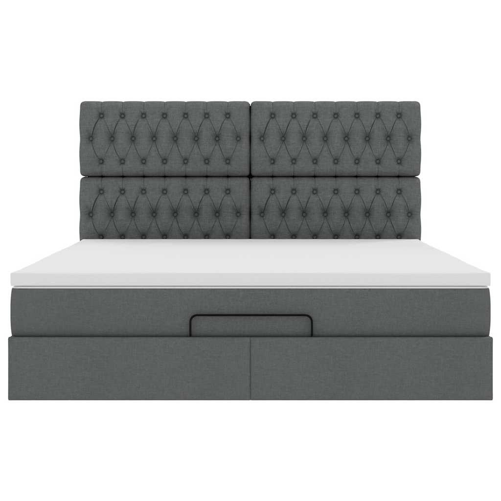 Lit ottoman avec matelas et LED tissu gris foncé 180x200 cm