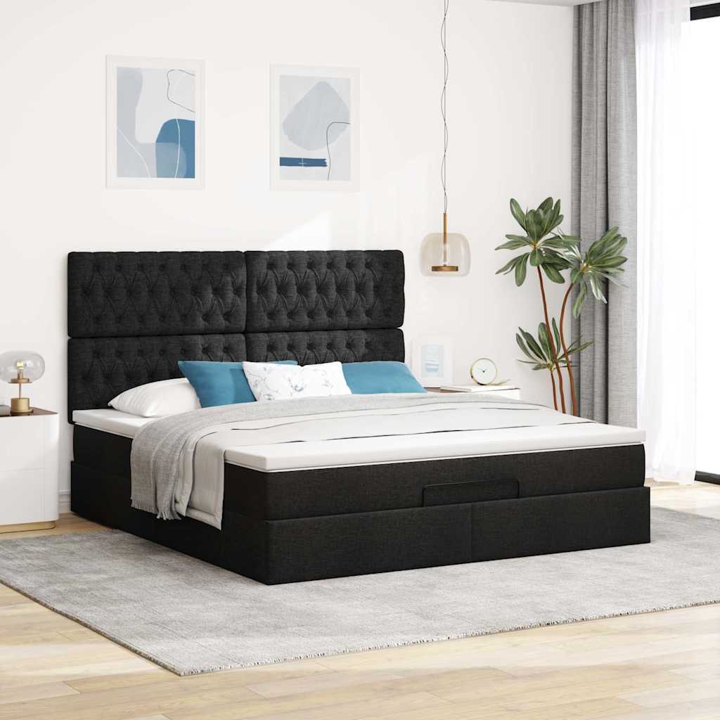 Ottoman-Bett mit Matratze & LEDs Schwarz 180x200 cm Stoff