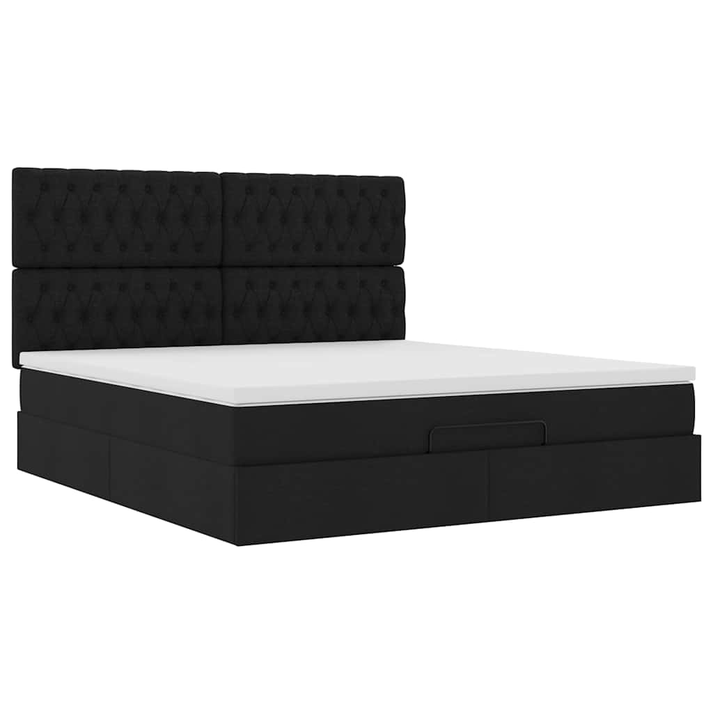 Ottoman-Bett mit Matratze & LEDs Schwarz 180x200 cm Stoff