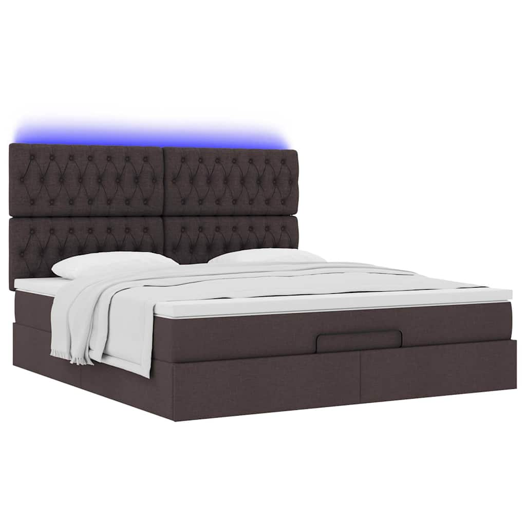 Ottoman-Bett mit Matratze & LEDs Dunkelbraun 180x200 cm Stoff