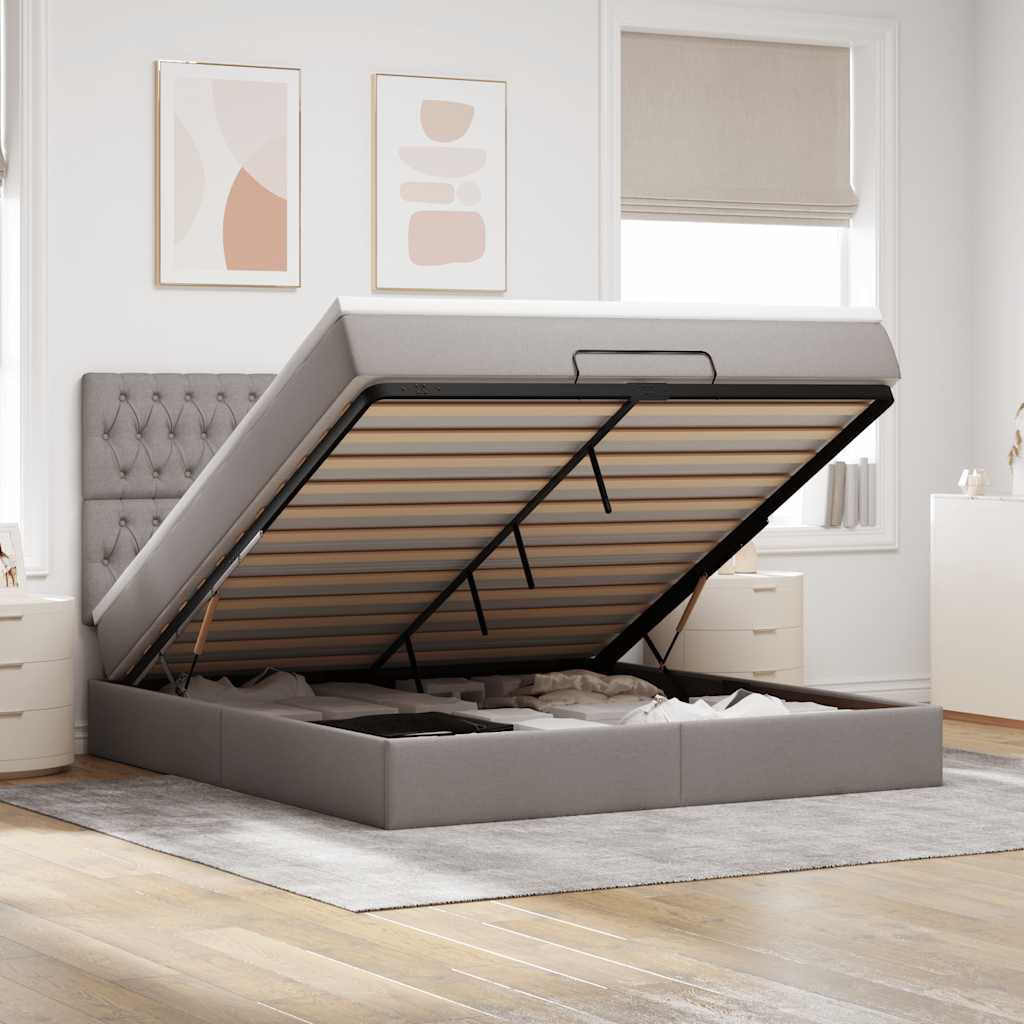 Ottoman-Bett mit Matratze & LEDs Taupe 180x200 cm Stoff