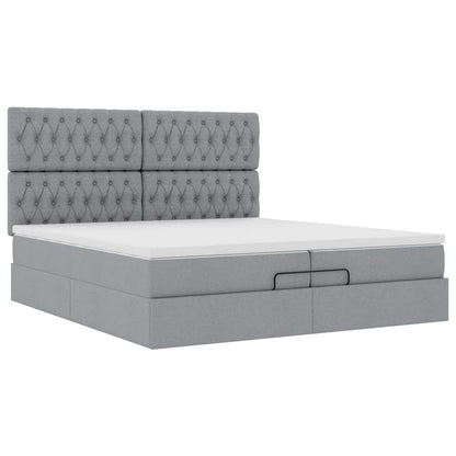 Ottoman-Bett mit Matratzen & LEDs Hellgrau 200x200 cm Stoff