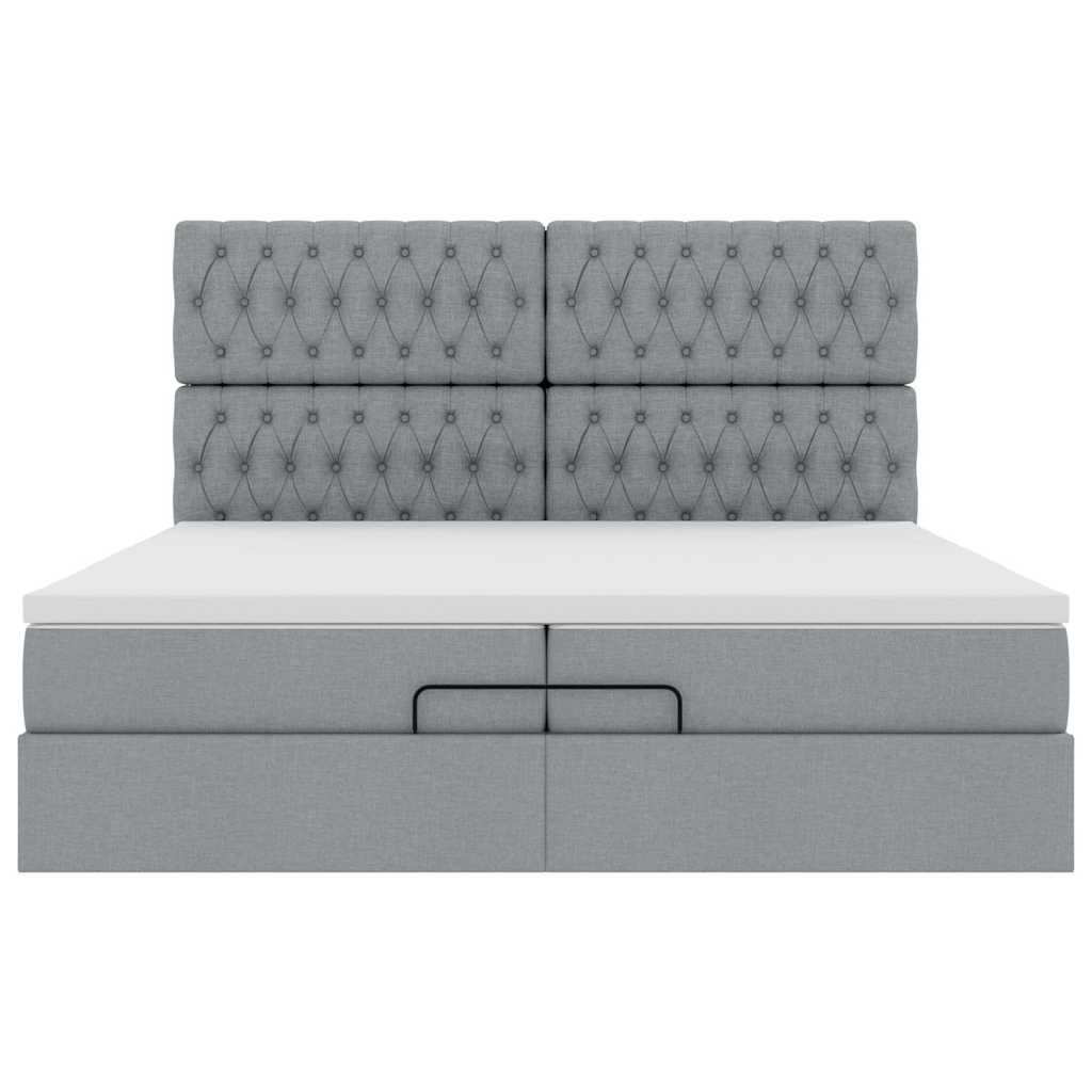 Ottoman-Bett mit Matratzen & LEDs Hellgrau 200x200 cm Stoff