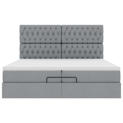 Ottoman-Bett mit Matratzen & LEDs Hellgrau 200x200 cm Stoff