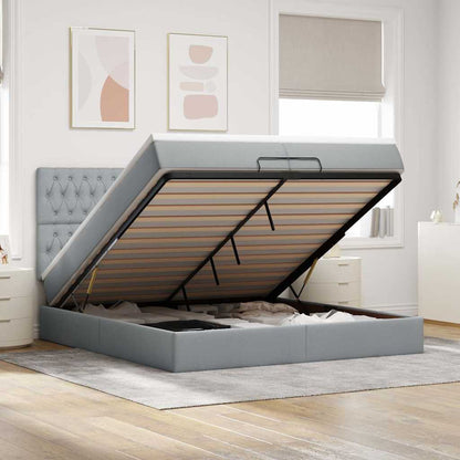 Ottoman-Bett mit Matratzen & LEDs Hellgrau 200x200 cm Stoff