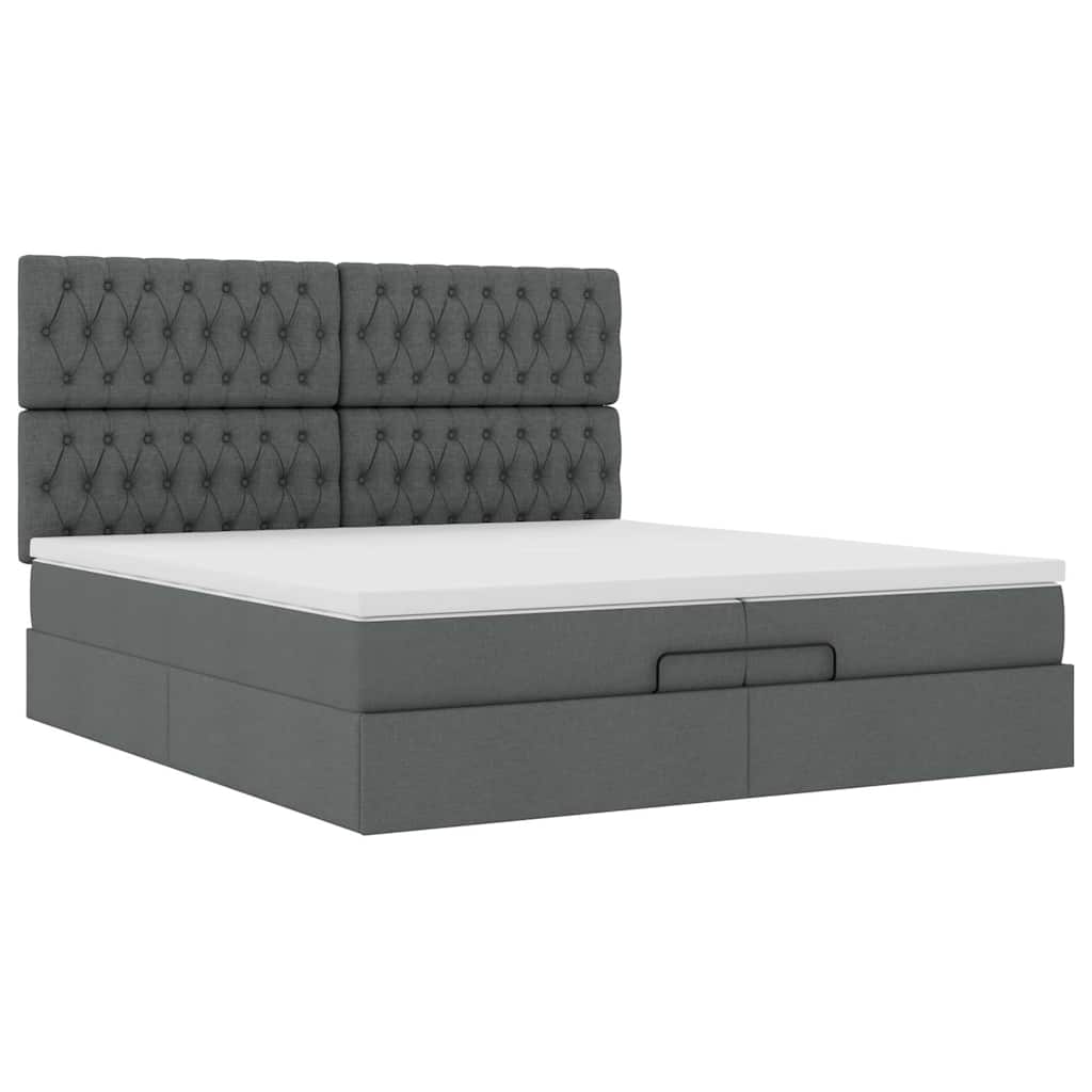 Ottoman-Bett mit Matratzen & LEDs Dunkelgrau 200x200 cm Stoff