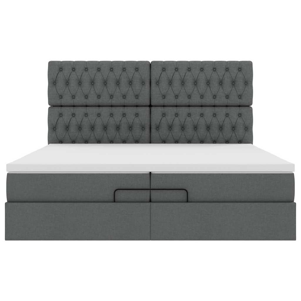 Ottoman-Bett mit Matratzen & LEDs Dunkelgrau 200x200 cm Stoff