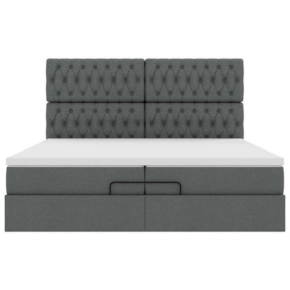 Ottoman-Bett mit Matratzen & LEDs Dunkelgrau 200x200 cm Stoff