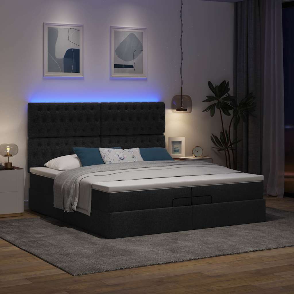 Ottoman-Bett mit Matratzen & LEDs Schwarz 200x200 cm Stoff