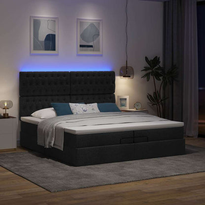 Ottoman-Bett mit Matratzen & LEDs Schwarz 200x200 cm Stoff