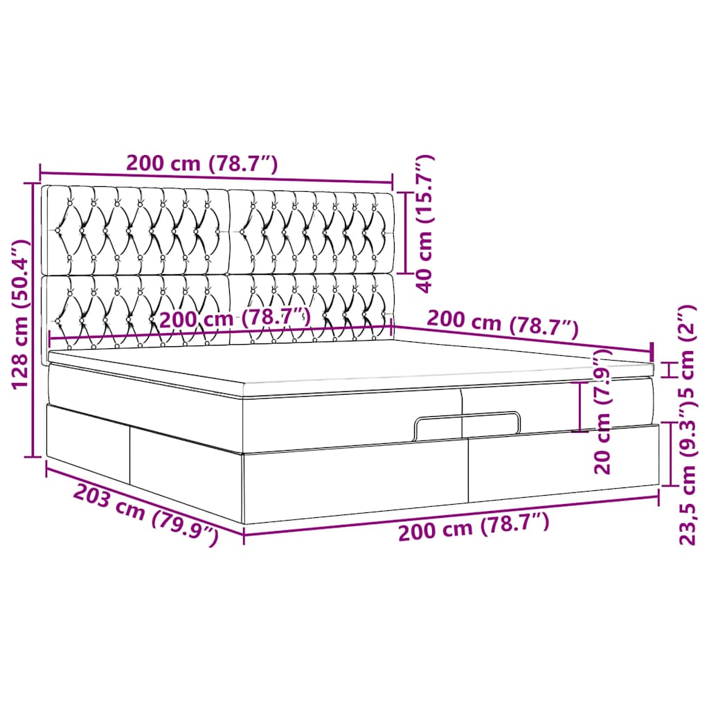 Ottoman-Bett mit Matratzen & LEDs Schwarz 200x200 cm Stoff