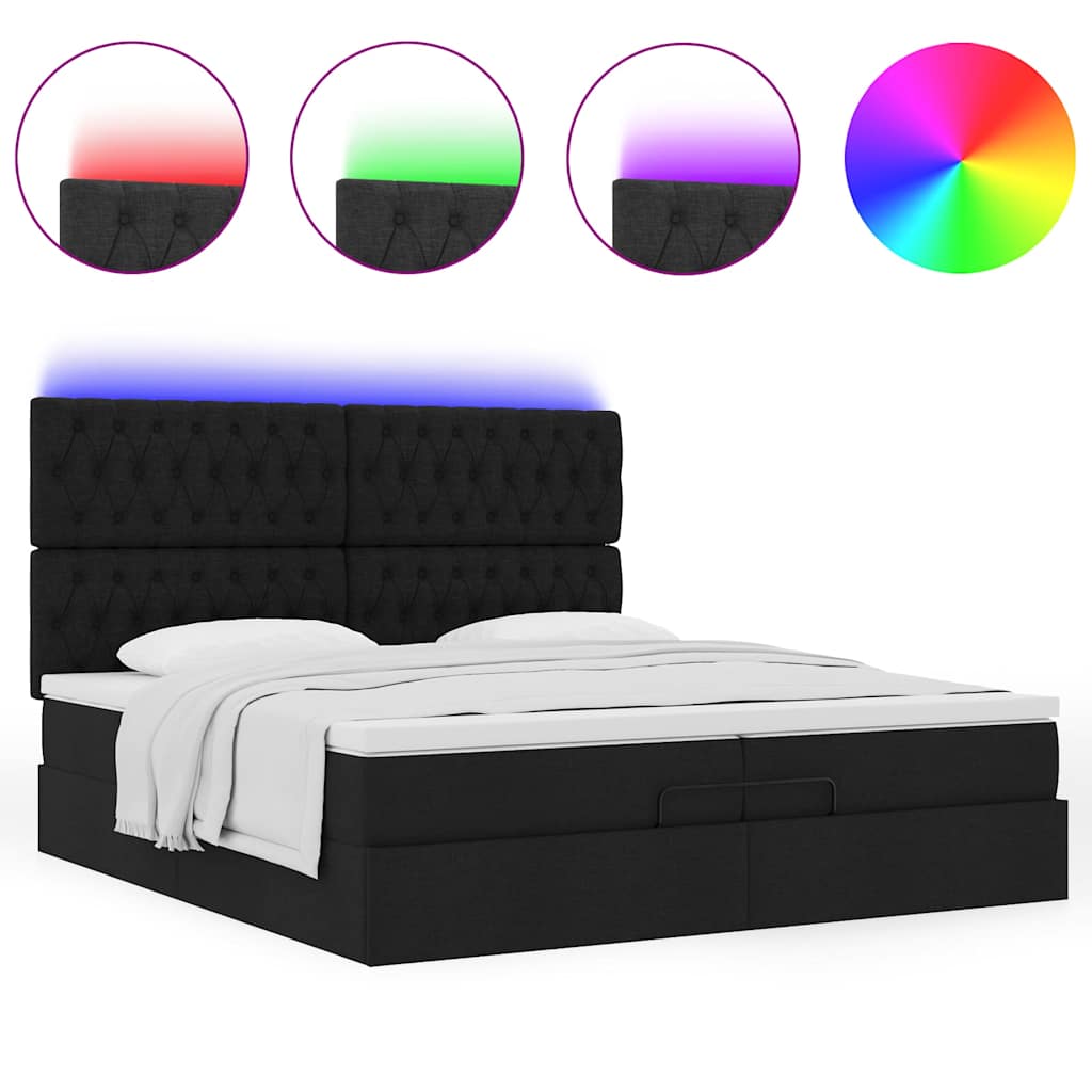 Ottoman-Bett mit Matratzen & LEDs Schwarz 200x200 cm Stoff