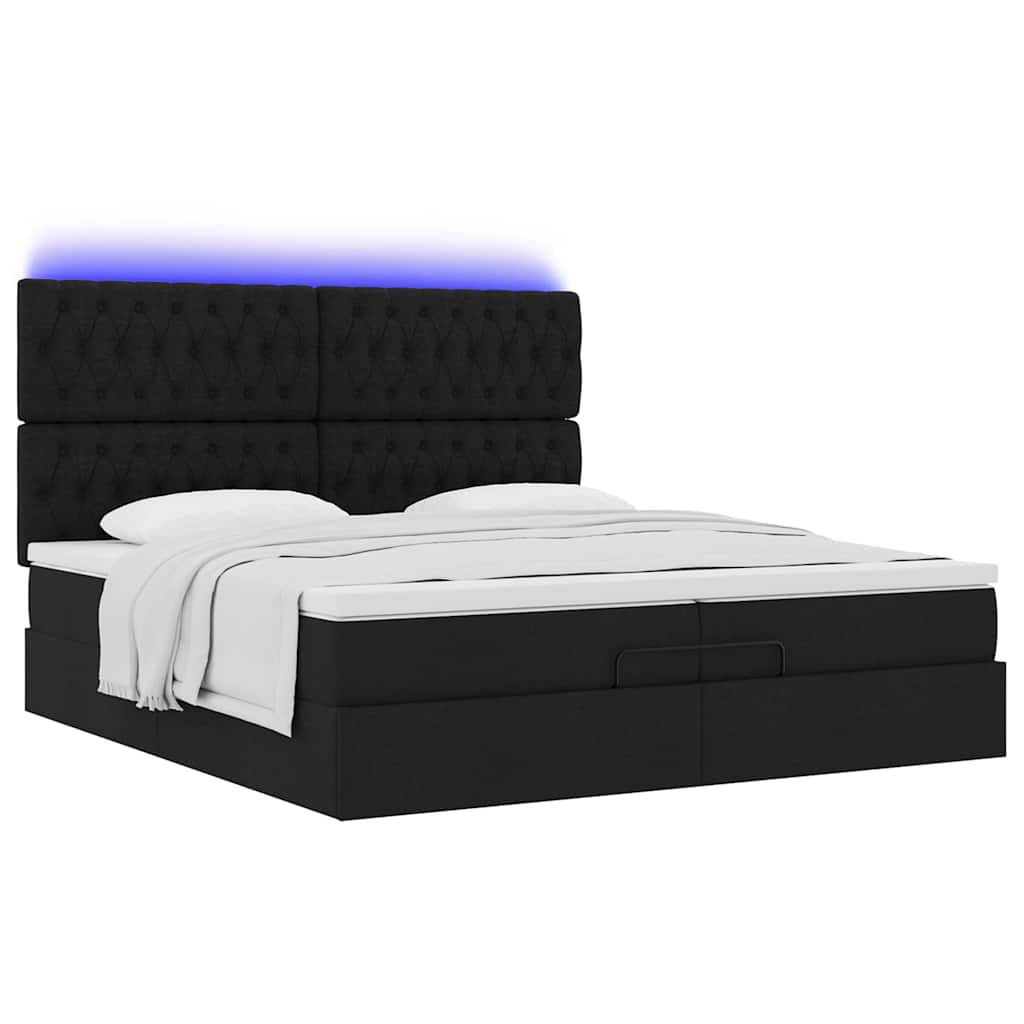 Ottoman-Bett mit Matratzen & LEDs Schwarz 200x200 cm Stoff