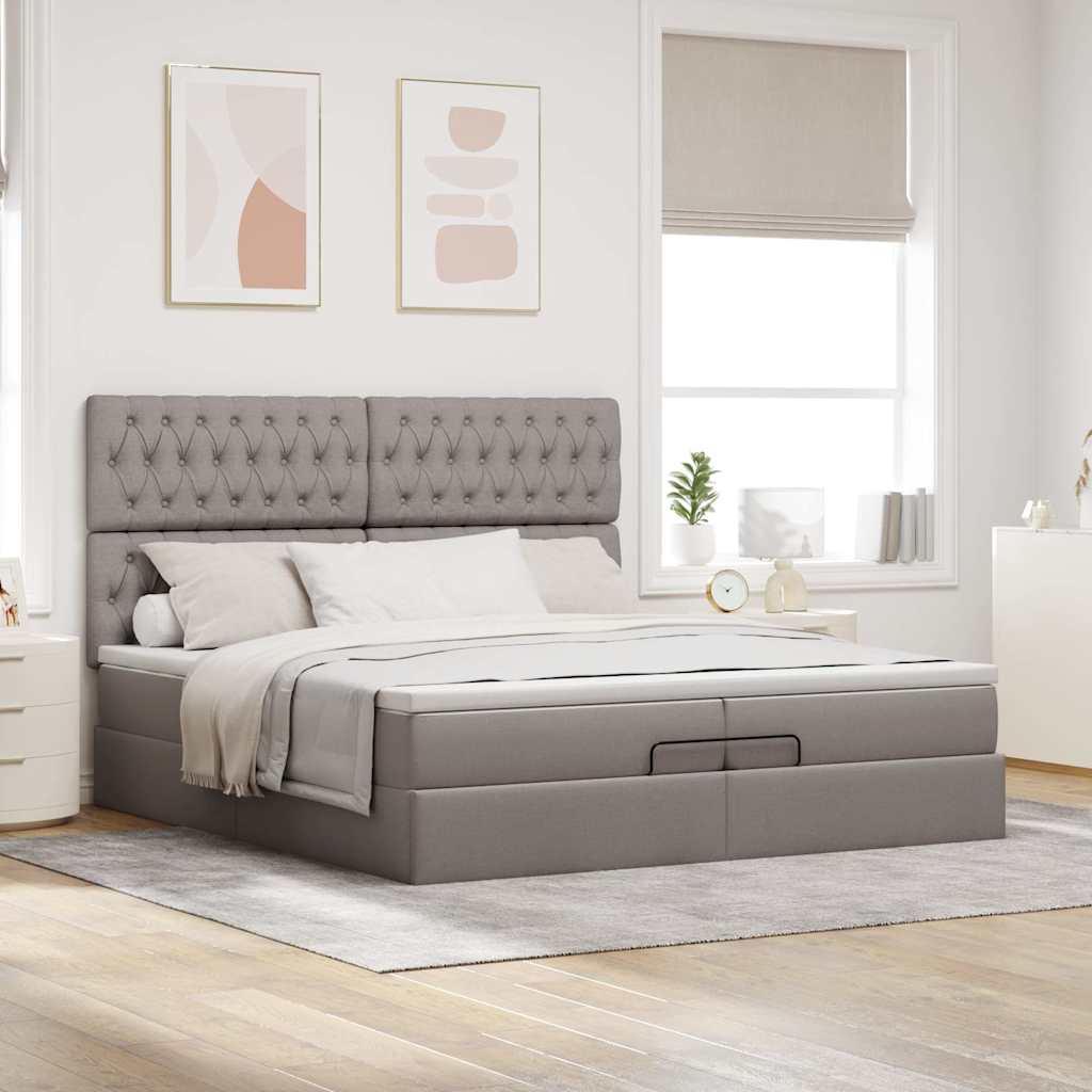 Ottoman-Bett mit Matratzen & LEDs Taupe 200x200 cm Stoff